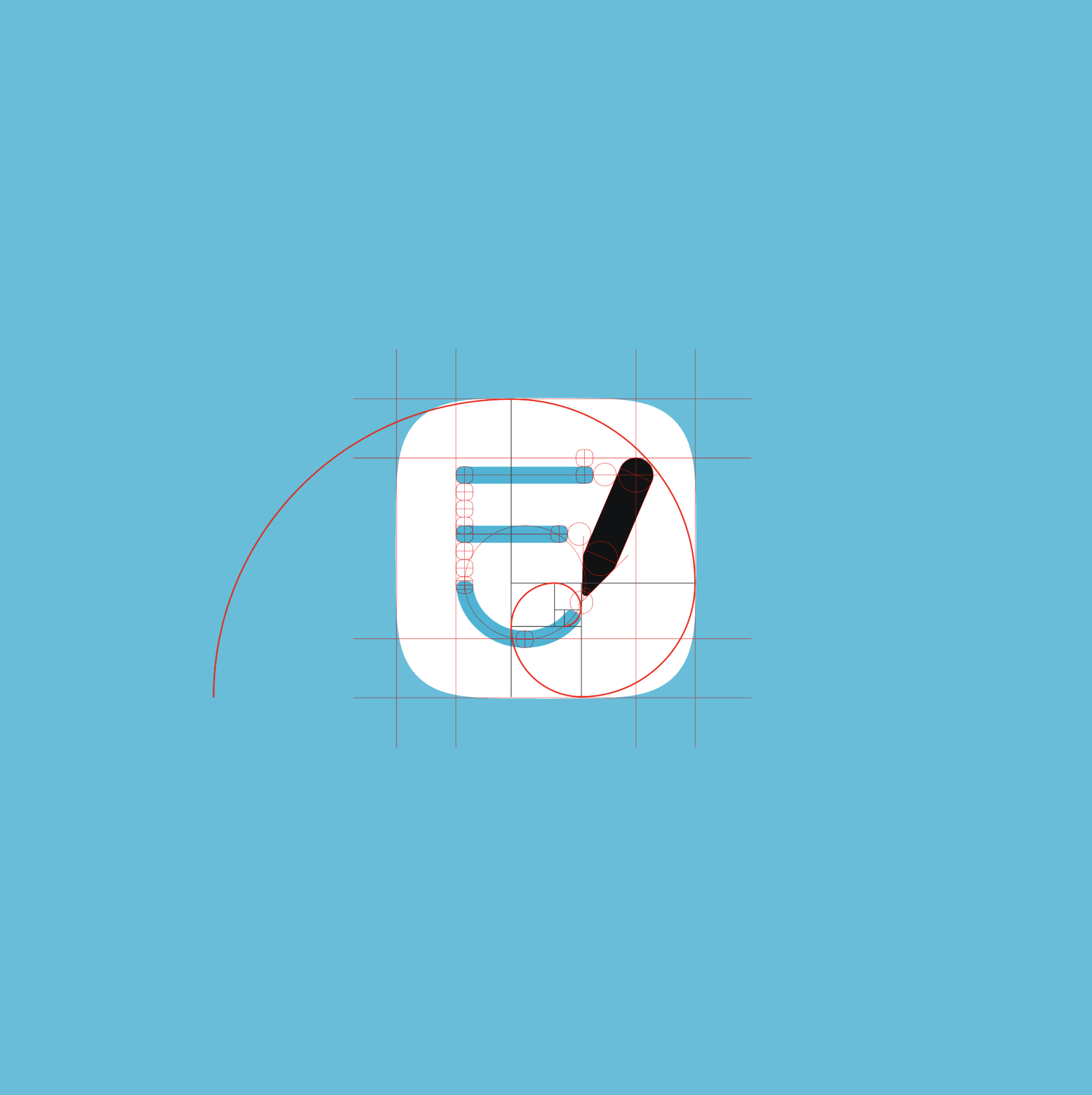 Goodnotes 2025 brand refresh: the redrawn icon on its golden-ratio construction grid