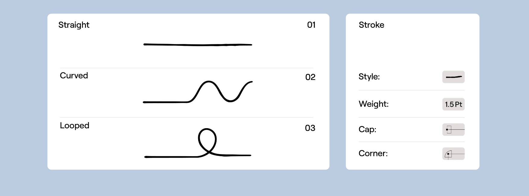 Journey line styles: straight, curved and looped, with stroke settings